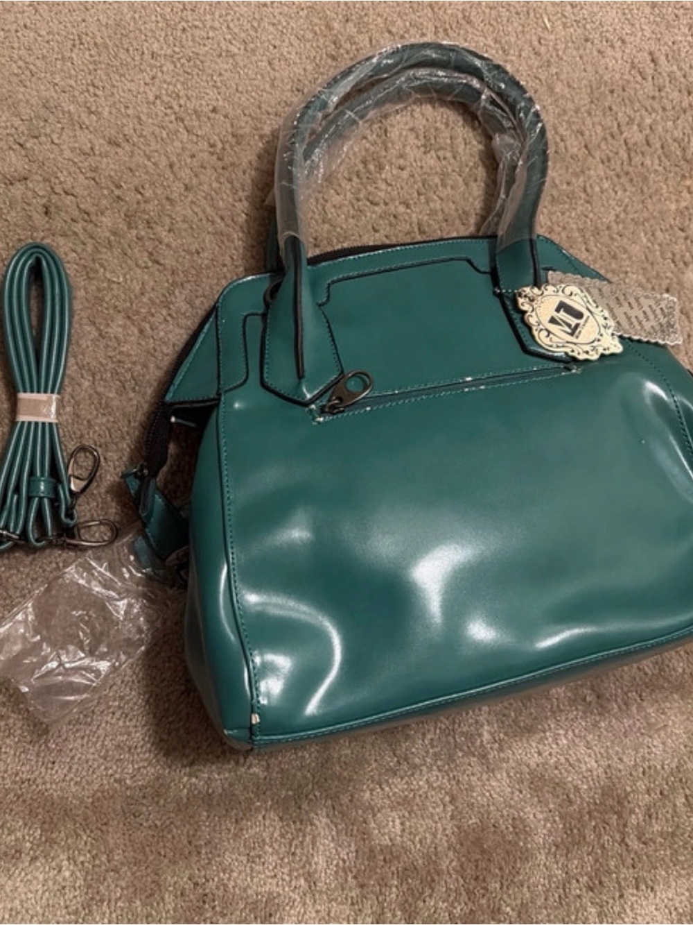 Structured Teal Satchel Handbag with Detachable Strap